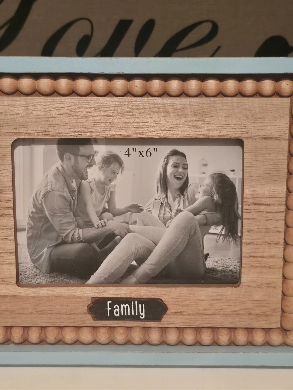 Wooden 'Family' 4x6 Photo Frame - Blue and Natural Nwt